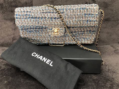 blue tweed chanel bag|chanel tweed tote bag.